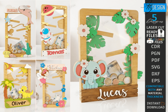 Download Wooden Coin Drop Bank Laser Cut Bundle - Wooden Collection