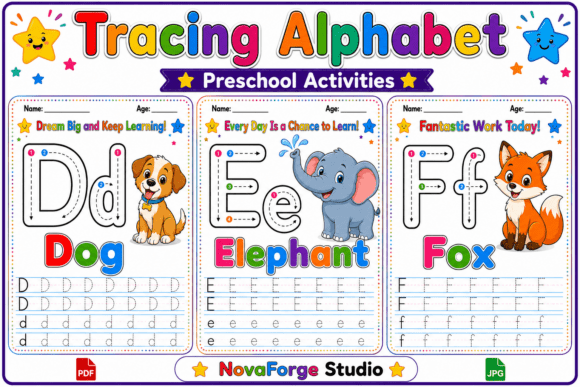 Download Preschool Alphabet D-E-F Worksheets - Premium Bundle